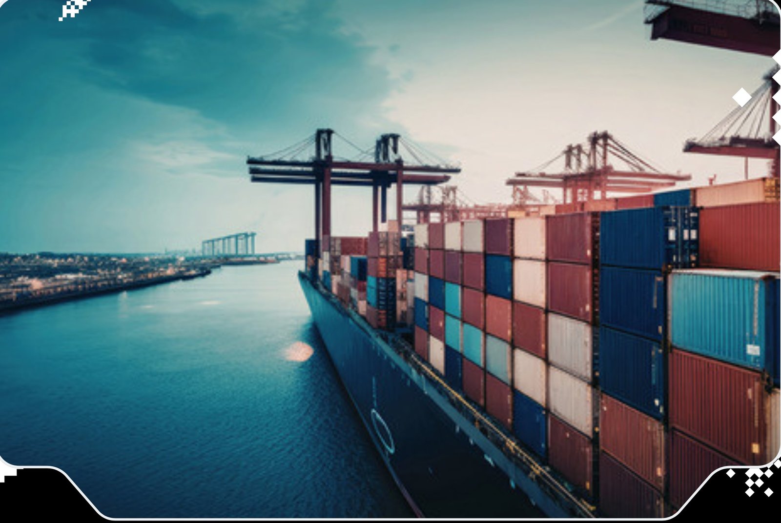 Container ship loaded with shipping containers at a port
